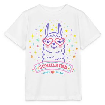 Lama Schulkind 2026 Rosa für Mädchen - Stanley/Stella Kinder T-Shirt MINI CREATOR  - Weiß - Vorne - Maike (125cm)