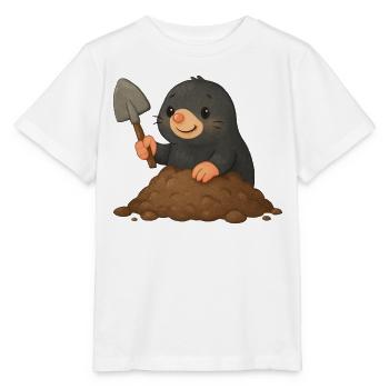 Niedlicher Maulwurf mit Schaufel - Stanley/Stella Kinder T-Shirt MINI CREATOR  - Weiß - Vorne - Maike (125cm)