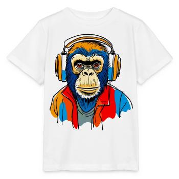 Monkey with headphones - Stanley/Stella MINI CREATOR Kids’ T-Shirt - white - Front - Maike (125cm)