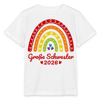 Große Schwester 2026 Regenbogen - Stanley/Stella Kinder T-Shirt MINI CREATOR  - Weiß - Vorne - Maike (125cm)