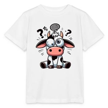 Drôle Vache Confuse Dessin Animé Yeux Écarquillés Maladroits - T-shirt bio MINI CREATOR Stanley/Stella Enfant - blanc - Devant - Maike (125cm)