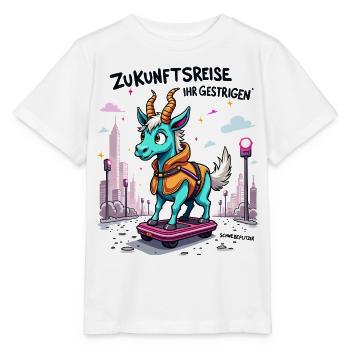 Ziegen-Rollbrett-Flitzer - Stanley/Stella Kinder T-Shirt MINI CREATOR  - Weiß - Vorne - Maike (125cm)