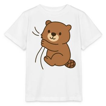 Snuggled up – baby beaver - Stanley/Stella MINI CREATOR Kids’ T-Shirt - white - Front - Maike (125cm)