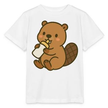 Milk time with the baby beaver - Stanley/Stella MINI CREATOR Kids’ T-Shirt - white - Front - Maike (125cm)