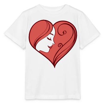 Illustration de coeur avec un visage féminin rêveur - T-shirt bio MINI CREATOR Stanley/Stella Enfant - blanc - Devant - Maike (125cm)