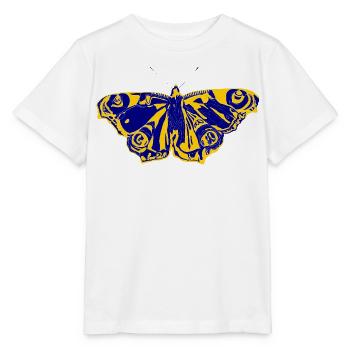 Blaugelber Schmetterling – Symbol der Leichtigkeit - Stanley/Stella Kinder T-Shirt MINI CREATOR  - Weiß - Vorne - Maike (125cm)