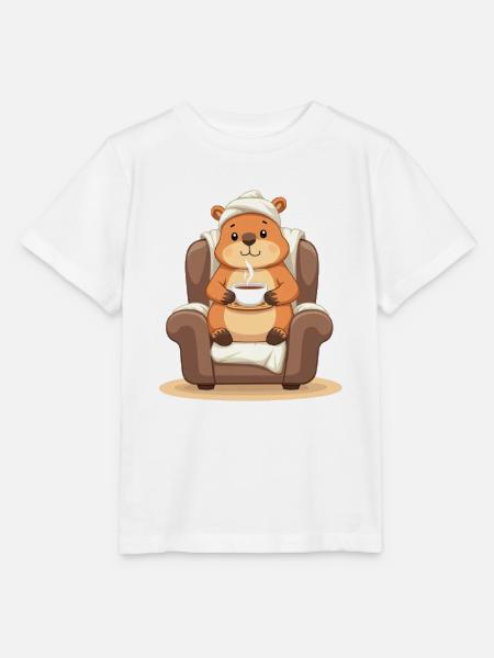Kuscheliger Bär mit Teetasse - Stanley/Stella Kinder T-Shirt MINI CREATOR - Weiß