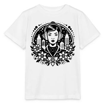 Silence calme et mélancolique – femme, écouteurs, pose - T-shirt bio MINI CREATOR Stanley/Stella Enfant - blanc - Devant - Maike (125cm)