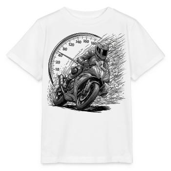 Biker, der von Geschwindigkeit angetrieben wird - Stanley/Stella Kinder T-Shirt MINI CREATOR  - Weiß - Vorne - Maike (125cm)