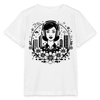 frau gesicht – frau, kopfhörer, skyline, platz - Stanley/Stella Kinder T-Shirt MINI CREATOR  - Weiß - Vorne - Maike (125cm)