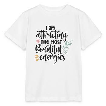 Ich ziehe schöne Energien an - Stanley/Stella Kinder T-Shirt MINI CREATOR  - Weiß - Vorne - Maike (125cm)