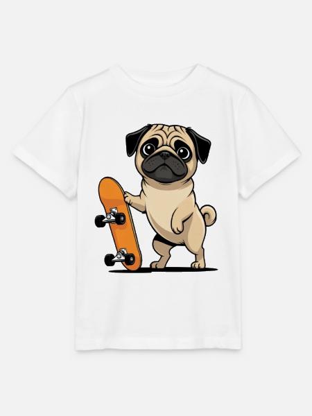 Pug mit Skateboard Illustration - Stanley/Stella Kinder T-Shirt MINI CREATOR - Weiß