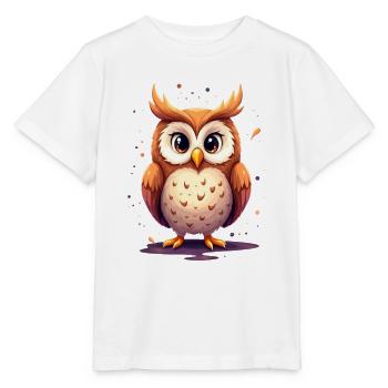 Niedliche Eule mit großen Augen - Stanley/Stella Kinder T-Shirt MINI CREATOR  - Weiß - Vorne - Maike (125cm)
