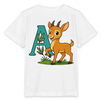 Childish Antelope with its letter A - Stanley/Stella MINI CREATOR Kids’ T-Shirt - white - Front - Maike (125cm)