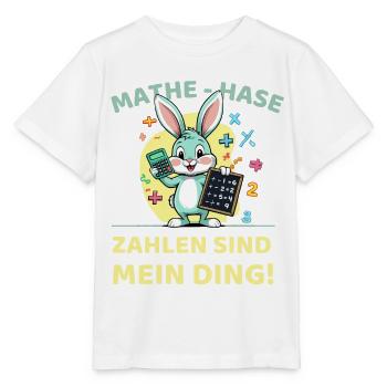 Mathe-Hase mit Taschenrechner und Tafel - Stanley/Stella Kinder T-Shirt MINI CREATOR  - Weiß - Vorne - Maike (125cm)