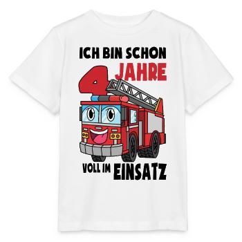 4 Geburtstag Feuerwehr Geschenk Junge 4 Jahre - Stanley/Stella Kinder T-Shirt MINI CREATOR  - Weiß - Vorne - Maike (125cm)