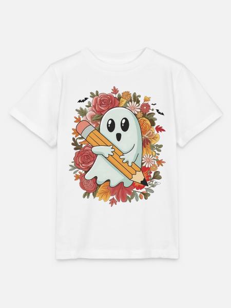 Geist Bleistift Halloween - Stanley/Stella Kinder T-Shirt MINI CREATOR - Weiß