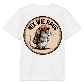 Abenteuermaus mit Rucksack und Hut - Stanley/Stella Kinder T-Shirt MINI CREATOR  - Weiß - Vorne - Maike (125cm)
