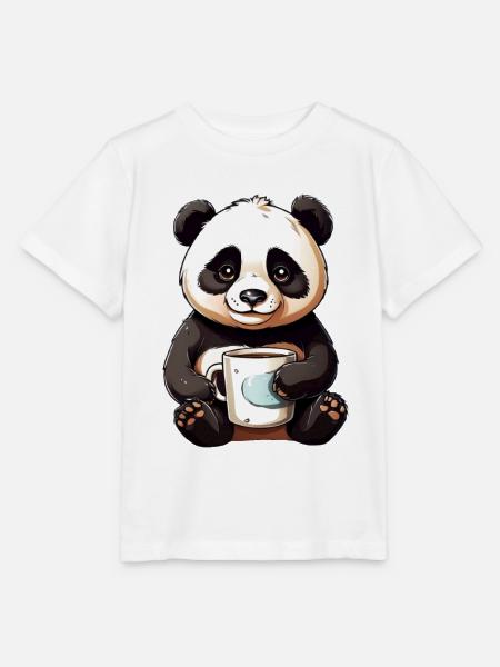 Kuschel-Panda mit Kaffeetasse - Stanley/Stella Kinder T-Shirt MINI CREATOR - Weiß