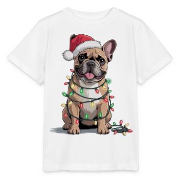 Festliche Bulldogge mit Weihnachtslichtern - Stanley/Stella Kinder T-Shirt MINI CREATOR  - Weiß - Vorne - Maike (125cm)