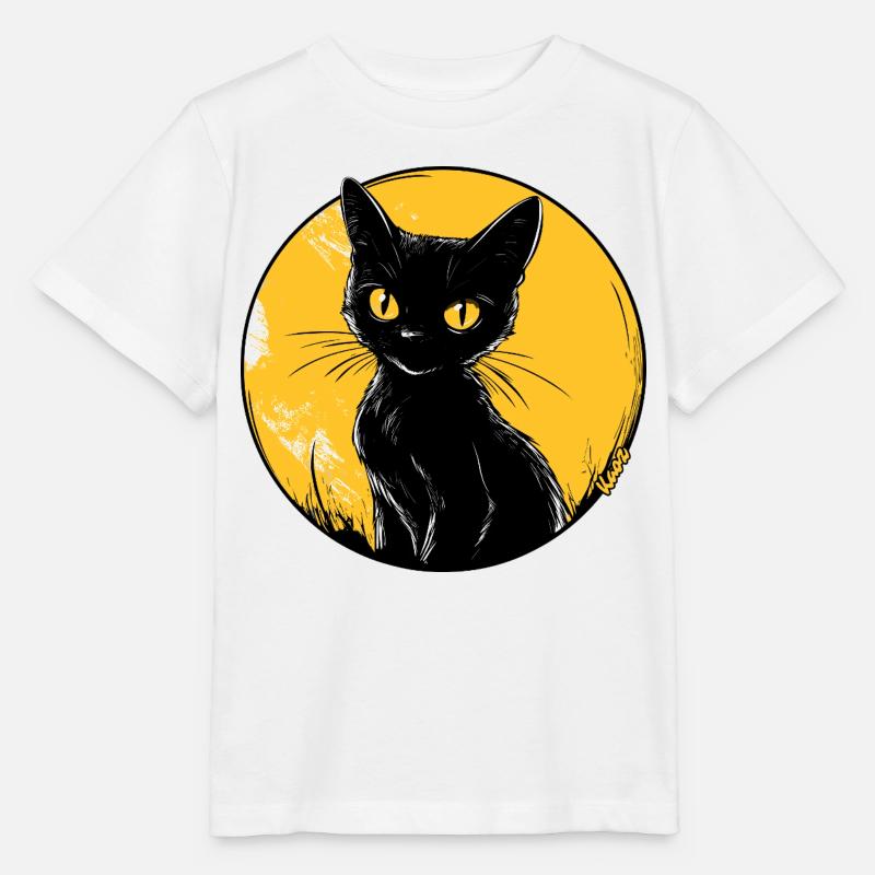 Illustration de chat félin doré au clair de lune - T-shirt bio MINI CREATOR Stanley/Stella Enfant - blanc