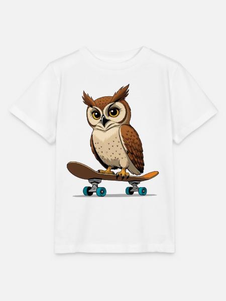 Eule auf Skateboard im Comic-Stil - Stanley/Stella Kinder T-Shirt MINI CREATOR  - Weiß