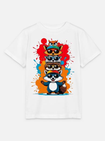 Lustige Tier-Sonnenbrillen-Karikatur - Stanley/Stella Kinder T-Shirt MINI CREATOR - Weiß