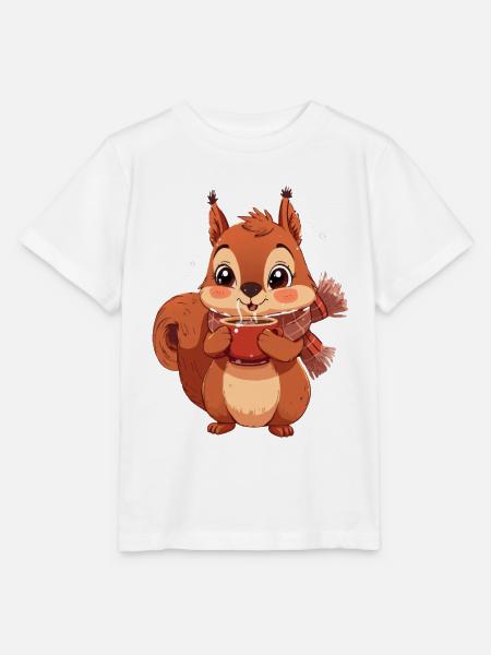 Winterliches Eichhörnchen mit Tasse - Stanley/Stella Kinder T-Shirt MINI CREATOR  - Weiß