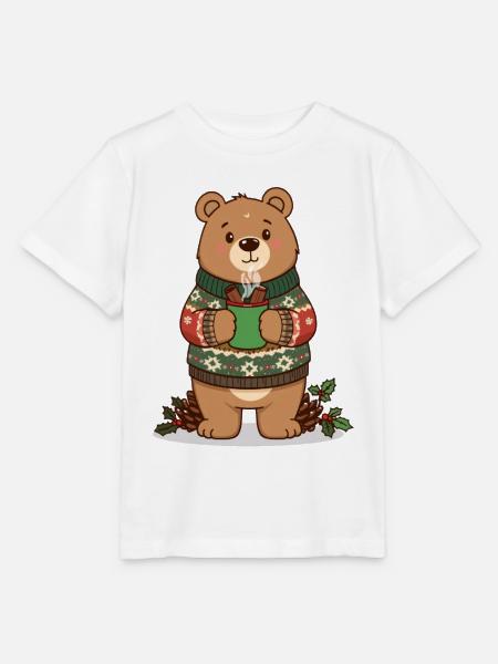 Winterbär mit dampfendem Kakao - Stanley/Stella Kinder T-Shirt MINI CREATOR - Weiß