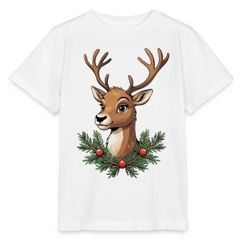 Hirschkopf mit Weihnachtskranz - Stanley/Stella Kinder T-Shirt MINI CREATOR  - Weiß - Vorne - Maike (125cm)
