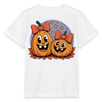 Pumpkin duo with bows cartoon - Stanley/Stella MINI CREATOR Kids’ T-Shirt - white - Front - Maike (125cm)