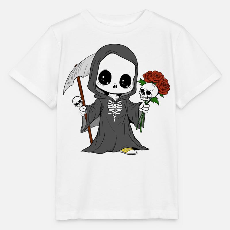 Faucheuse avec des roses et des crânes - T-shirt bio MINI CREATOR Stanley/Stella Enfant - blanc