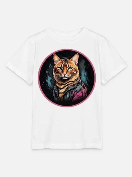 Bengalkatze im Neonlederjacke - Stanley/Stella Kinder T-Shirt MINI CREATOR - Weiß