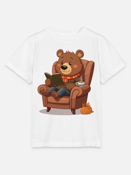 Lesender Bär im Herbstsessel - Stanley/Stella Kinder T-Shirt MINI CREATOR  - Weiß