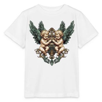 Zwillings-Cherub-Flügel verziertes Herzwappen - Stanley/Stella Kinder T-Shirt MINI CREATOR  - Weiß - Vorne - Maike (125cm)