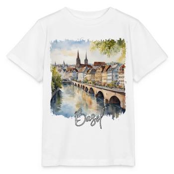 Aquarelle de Bâle, Bâle Suisse - T-shirt bio MINI CREATOR Stanley/Stella Enfant - blanc - Devant - Maike (125cm)