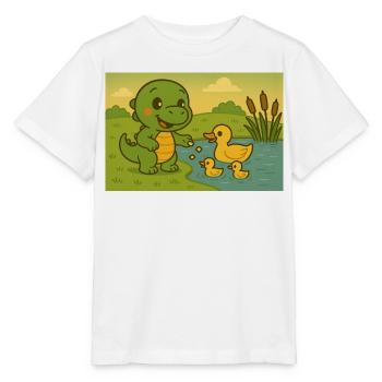 Doni füttert die Enten – Ein Tag am Teich - Stanley/Stella Kinder T-Shirt MINI CREATOR  - Weiß - Vorne - Maike (125cm)