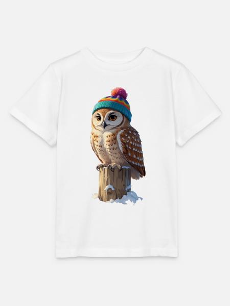Eule mit buntem Winterhut - Stanley/Stella Kinder T-Shirt MINI CREATOR  - Weiß