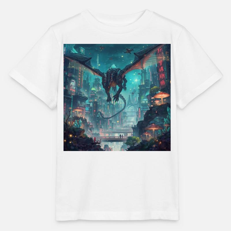 Dragon néon sur la mégapole - T-shirt bio MINI CREATOR Stanley/Stella Enfant - blanc