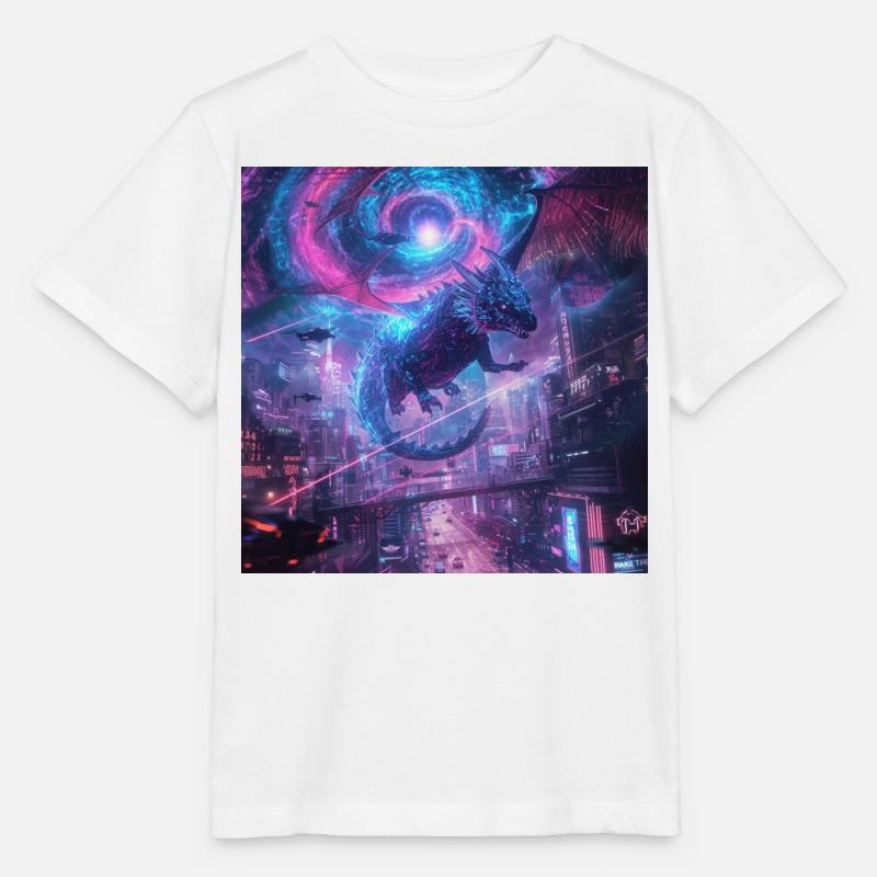 Neon dragon over megacity - Stanley/Stella MINI CREATOR Kids’ T-Shirt - white