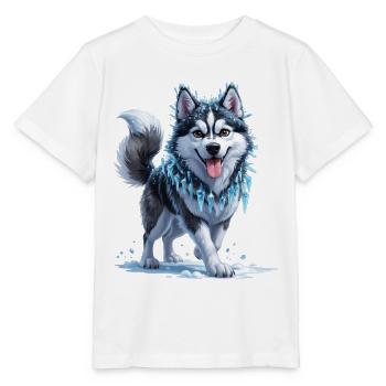 Husky de glace avec collier en cristal de glace - T-shirt bio MINI CREATOR Stanley/Stella Enfant - blanc - Devant - Maike (125cm)