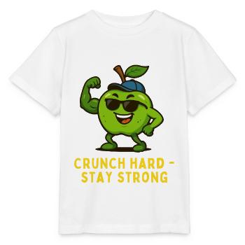 Crunch Hard Stay Strong -  Apfel Karikatur  - Stanley/Stella Kinder T-Shirt MINI CREATOR  - Weiß - Vorne - Maike (125cm)
