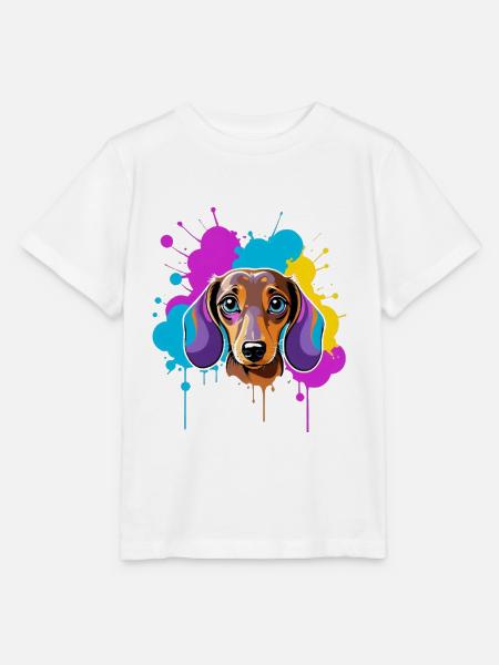 Kunterbunter Dackel Splatter Popart - Stanley/Stella Kinder T-Shirt MINI CREATOR  - Weiß