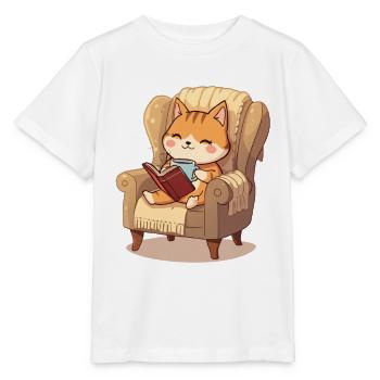 Cat reader in your favorite armchair - Stanley/Stella MINI CREATOR Kids’ T-Shirt - white - Front - Maike (125cm)