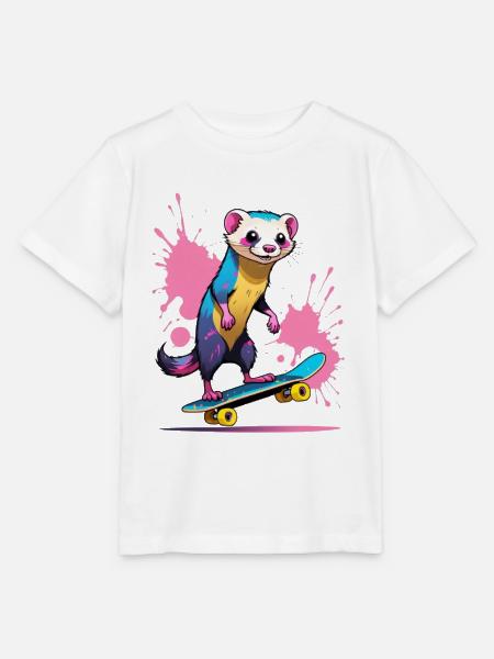 Buntes Skateferret Farbspritzer - Stanley/Stella Kinder T-Shirt MINI CREATOR - Weiß