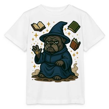 Bulldog sorcier casting magie fantastique dessin animé - T-shirt bio MINI CREATOR Stanley/Stella Enfant - blanc - Devant - Maike (125cm)