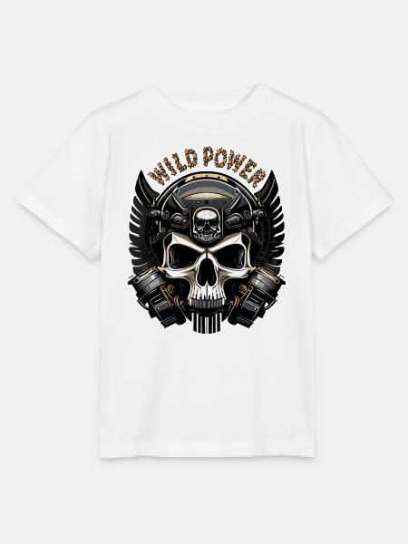 Wild Power Skull Biker Emblem - Stanley/Stella Kinder T-Shirt MINI CREATOR - Weiß
