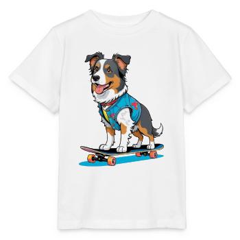 Skateboard dog in jeans vest - Stanley/Stella MINI CREATOR Kids’ T-Shirt - white - Front - Maike (125cm)