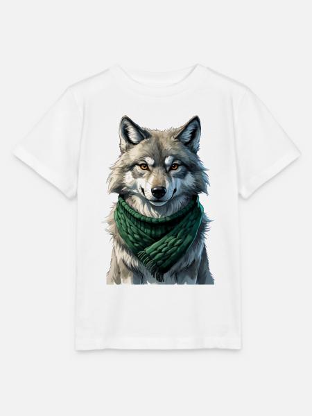 Wolfsilhouette mit Grünschal - Stanley/Stella Kinder T-Shirt MINI CREATOR - Weiß