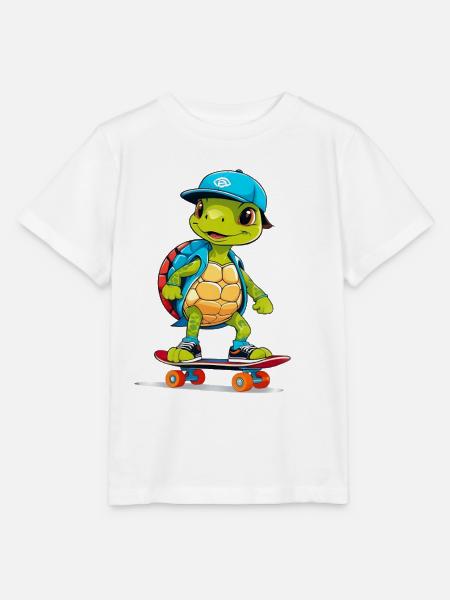 Schildkröte Skateboardheld - Stanley/Stella Kinder T-Shirt MINI CREATOR - Weiß